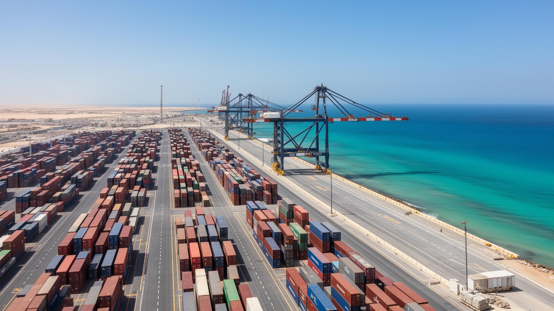 New Berbera Port expansion terminal with container yard along turquoise waters
